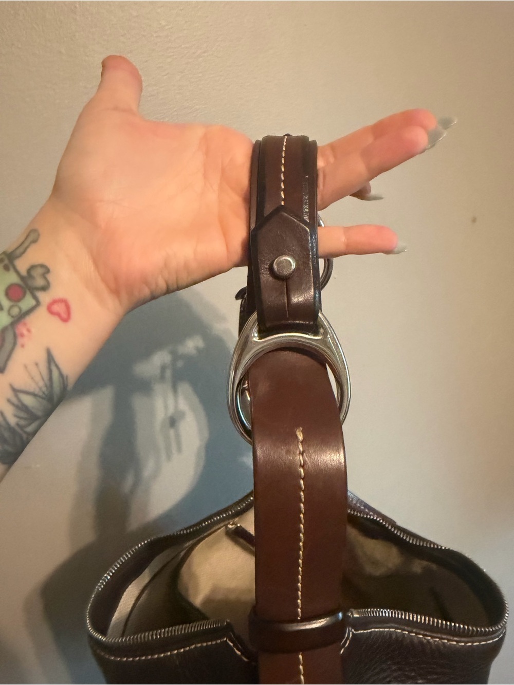 Dooney & Bourke Dark Brown Pebbled Leather Shoulder Bag - Picture 8 of 8